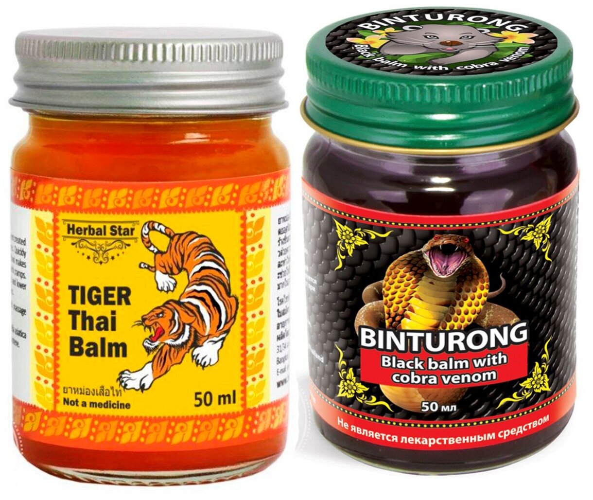 Бальзамы Binturong и Herbal star с пептидом яда черной кобры и тигра 50 мл + 50 мл