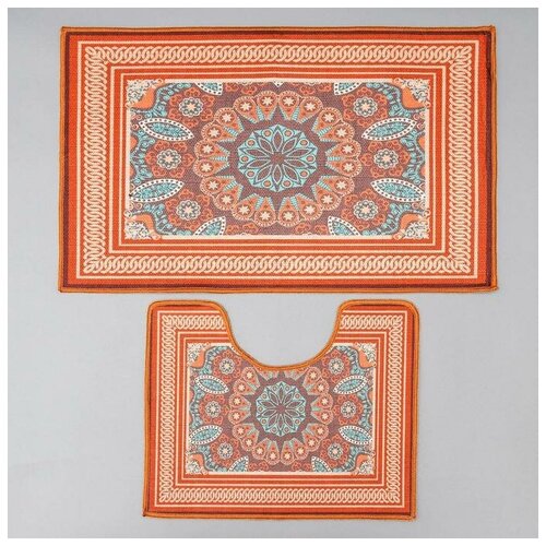 фото Набор ковриков для ванной и туалета 2 шт "геомертик" 50х78 см, 40х50 см, серый 5139244 доляна