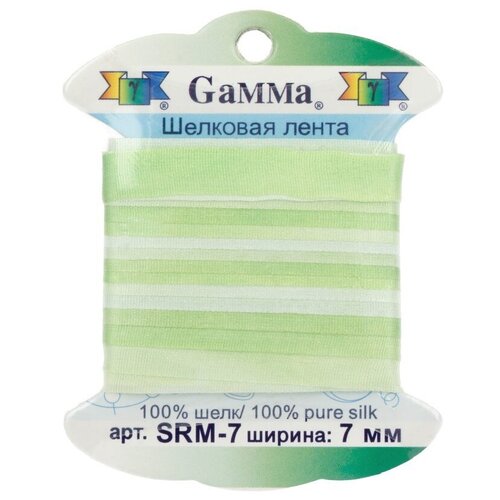 Тесьма декоративная Gamma шелковая, 7 мм, 9,1 +/- 0,5 м, цвет бледно-салатовый и салатовый (SRM-7)