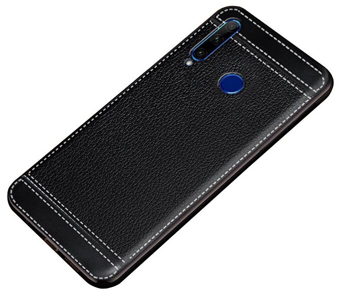 Чехол MyPads для Samsung Galaxy A50 SM-A505F (2019) из качественного износостойкого силикона с декоративным дизайном под кожу с тиснением черный