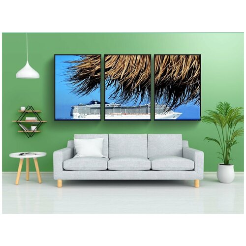 фото Набор модулных постеров для интерьера "красивый пейзаж, круизный катер, парусный спорт прочь" 60x90 см. в тубусе, без рамки lotsprints