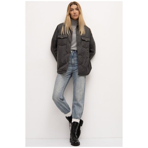 фото Стильная куртка рубашечного кроя n012/fiss серый 52 emka fashion