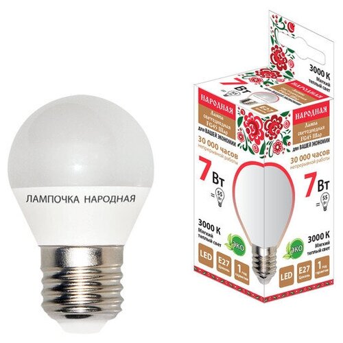 фото Лампа светодиодная fg45-7 вт-230 в-3000 к–e27 народная sq0340-0188 (упаковка 10 шт) tdm еlectric