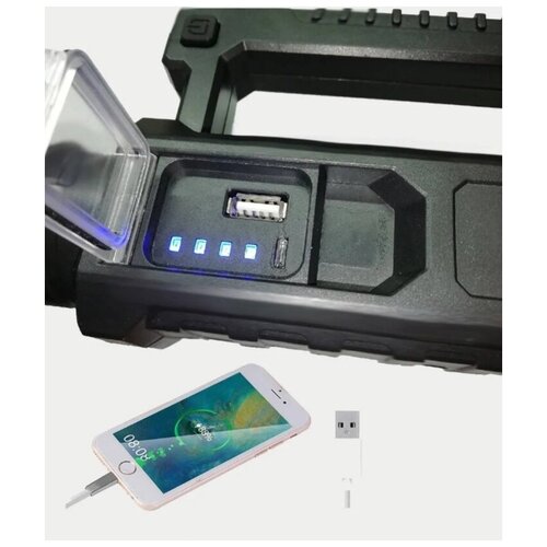 фото Светодиодный аккумуляторный фонарь с мощным диодом, с индикацией заряда и функцией power bank огонь