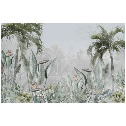 Флизелиновые фотообои Уютная стена Туман над тропическими листьями 420х270 см с текстурой Песок