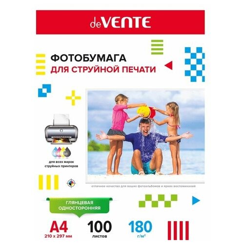 Фотобумага A4 для стр.принтеров deVENTE 180гр (100л) гл.одн.пп с е/п 2042901 6829007