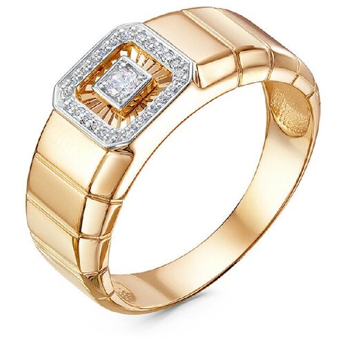 фото Кольцо del'ta, красное золото, 585 проба, фианит, размер 17, красный, золотой