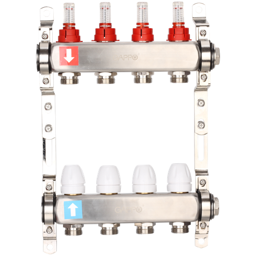 Коллектор регулируемый с расходомерами, из нерж. стали, 12-вых. x1x3/4 Gappo (G424.12) коллектор регулируемый с расходомерами из нерж стали 8 вых x1x3 4 gappo g422 8