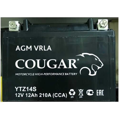 фото Аккумулятор мотоциклетный cougar agm ytz14- s 12v 12ah (залит и готов к применению)