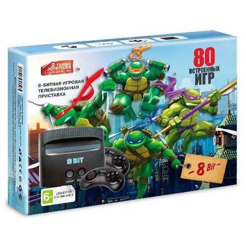 Игровая приставка 8 bit Turtles 80 в 1 + 80 встроенных игр + 2 геймпада (Черная) игровая приставка 16 bit super drive classic s14 160 в 1 160 встроенных игр 2 геймпада черная