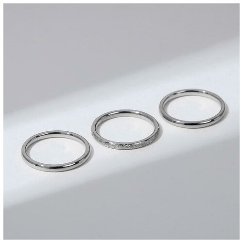 фото Queen fair набор из 3- х колец "линии", цвет серебро, размер 16
