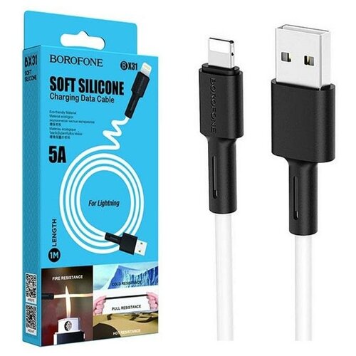 Кабель USB BOROFONE BX31 для Lightning, 2.4А, длина 1м, белый чехол задняя накладка для apple iphone 11 pro max матовый силикон черный apple iphone 11 pro max