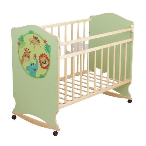 Детская кроватка Зоопарк на колёсах или качалке, цвет фисташковый ВДК 2427721 .