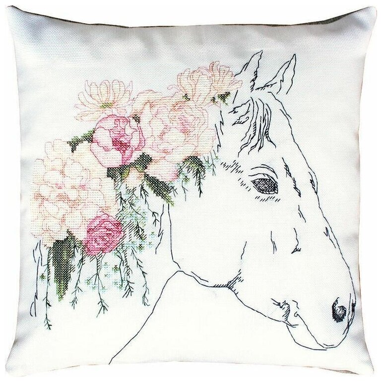Набор для вышивания Luca-S "Подушка. Лошадь в розах", 40x40 см