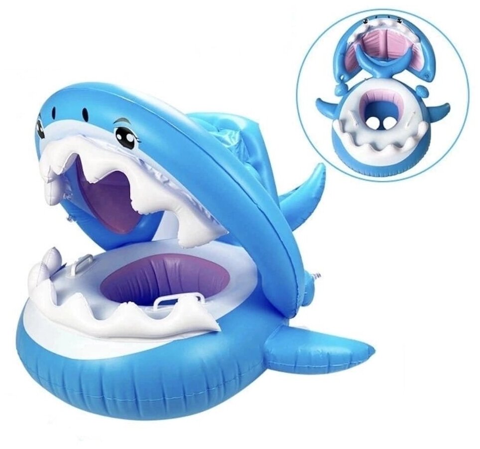 фото Надувная Акула с защитой от солнца для детей, надувной круг для плавания, круг-ходунки для плавания, детский круг для плавания, надувной круг