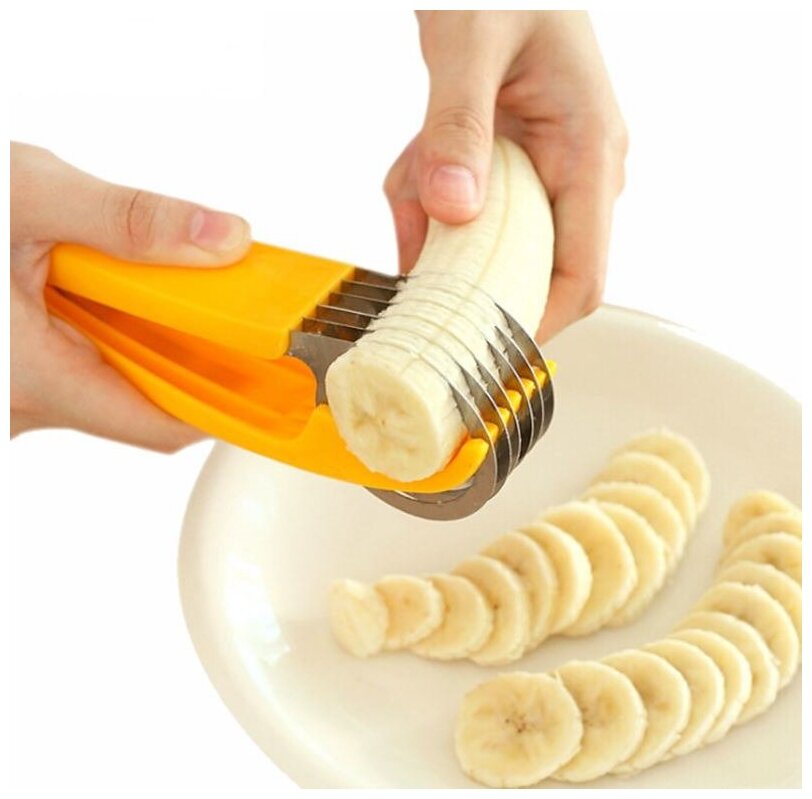 Нож-шинковка / Нож для бананов / Нож для нарезки бананов / Нож для нарезки фруктов и овощей, желтый - фотография № 3