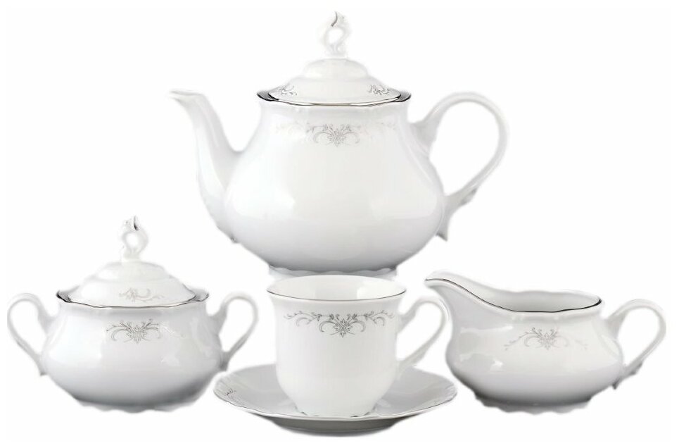 фото Чайный сервиз на 6 персон 15 предметов Thun "Констанция /Серый орнамент /отводка платина" (чашка 230 мл) / 006303