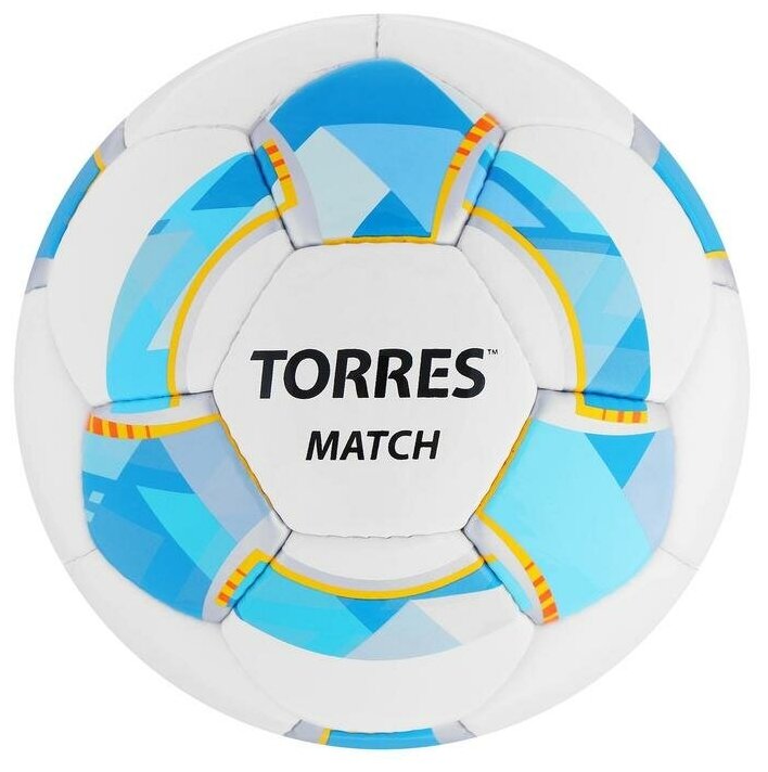 Мяч футбольный Torres Match, размер 4, 32 панели, 4 подкладочных слоя, белый, синий, желтый