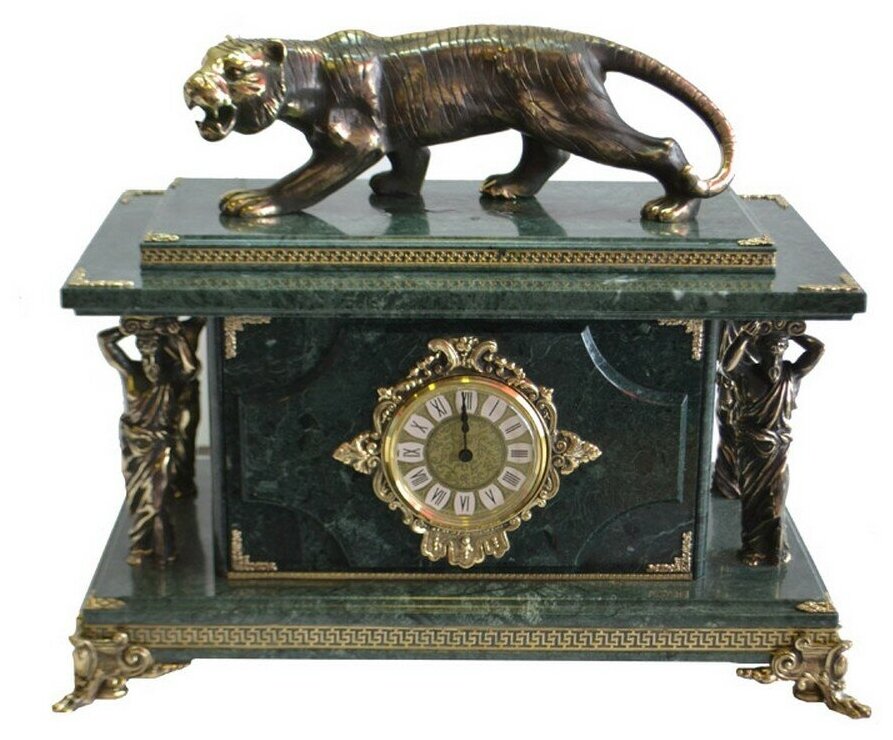 Часы-сейф из зеленого мрамора "Тигр"