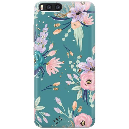 фото Re:pa накладка transparent для xiaomi mi note 3 с принтом "цветы и золотые блестки"