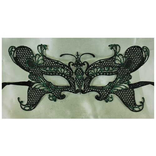 Кружевная маска бабочки, черно-зелёная (10227) маска карнавальная венецианская кружевная со стразами аксессуар на вечеринку декор на елку
