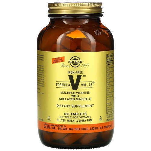 Таблетки SOLGAR Formula V VM-75 Multiple Vitamins with Chelated Minerals (Iron Free), 920 г, 180 шт.