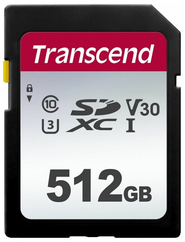 Карта памяти SDXC UHS-I U3 Transcend 512 ГБ, 100 МБ/с, Class 10, TS512GSDC300S, 1 шт, без адаптера