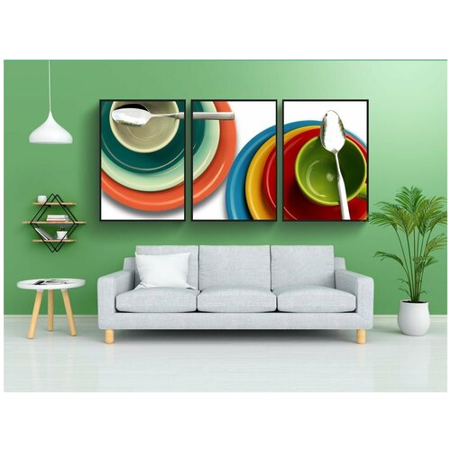 фото Набор модулных постеров для интерьера "тарелка, чашка, разноцветный" 60x90 см. в тубусе, без рамки lotsprints