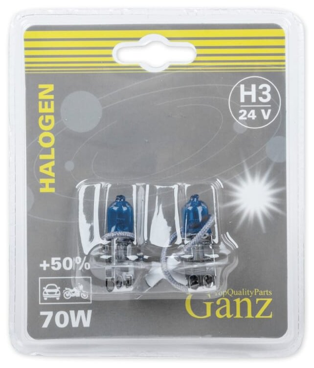 GIP06052 GANZ Лампа 24V H3 70W +50% PK22s 5000K GANZ 2 шт. блистер GIP06052