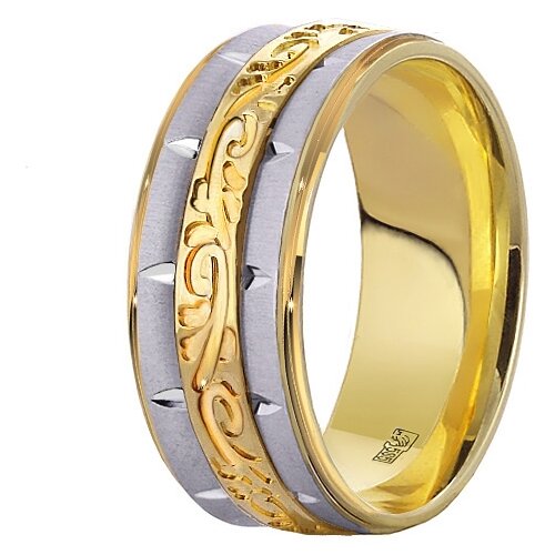 Кольцо обручальное Юверос, комбинированное золото, 585 проба, размер 16, белый