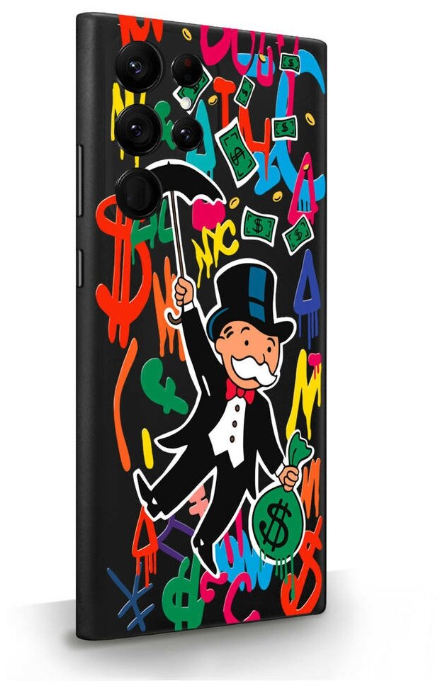 Черный силиконовый чехол MustHaveCase для Samsung Galaxy S22 Ultra Rich uncle PennyBags/Богатенький дядюшка толстосум для Самсунг Галакси С22 Ультра