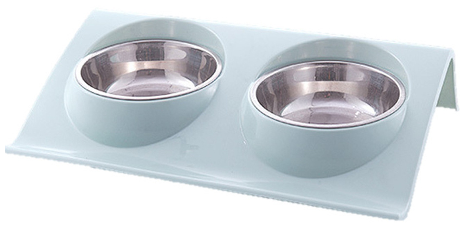 Двойная миска для животных собак и кошек (голубой, 29х18,5х6,2 см.)