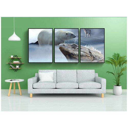 фото Набор модулных постеров для интерьера "icebear, хаски, игуана" 60x90 см. в тубусе, без рамки lotsprints