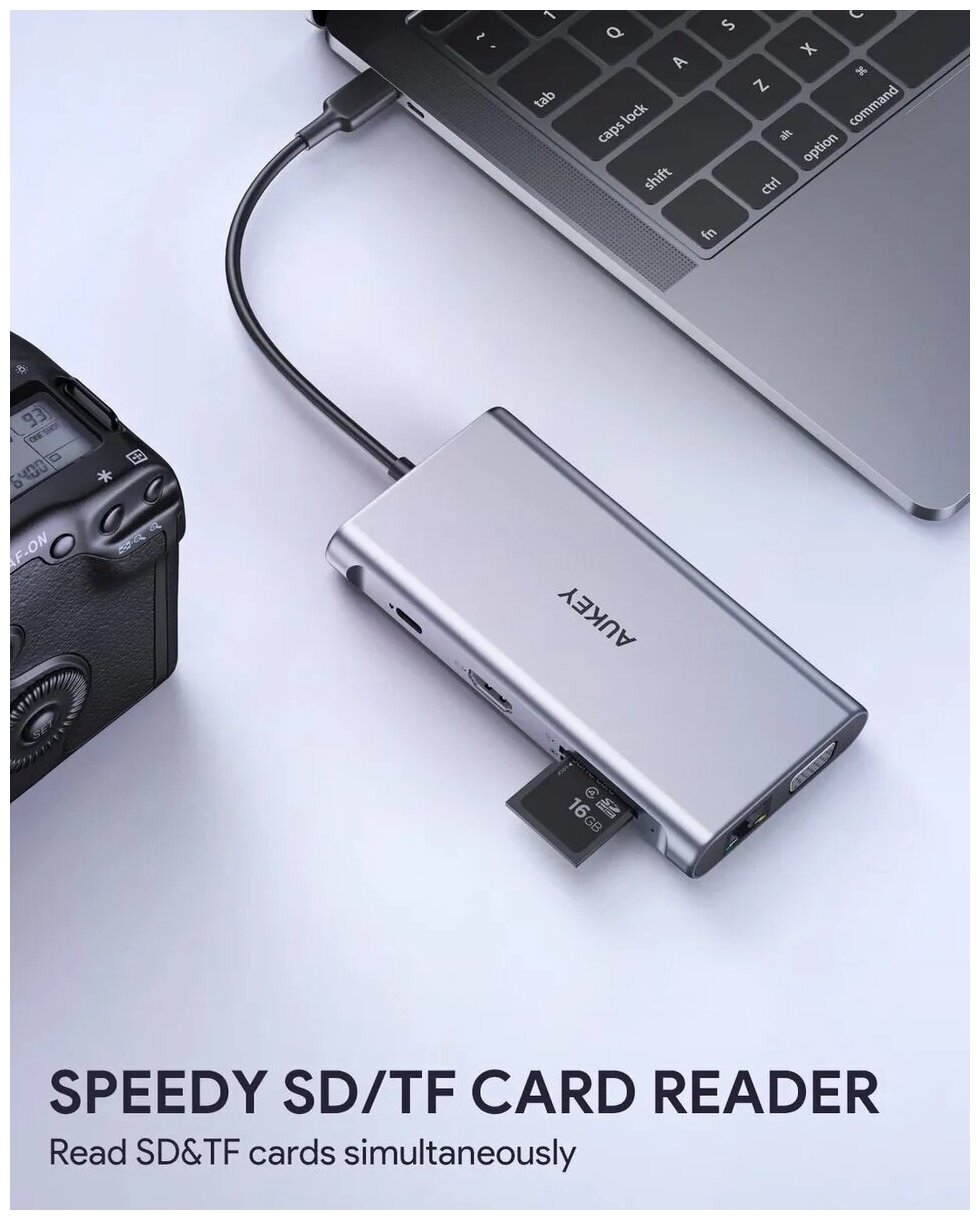 Адаптер Aukey CBC89 10в1 USB C Hub with 4K HDMI VGA серебристый