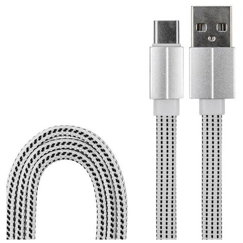 USB кабель USB Type-C, белый текстиль, 1 метр (плоский шнур) REXANT, цена за 1 шт батарейка lr44 ag13 rexant rexant 301045 цена за 1 шт rexant арт 301045