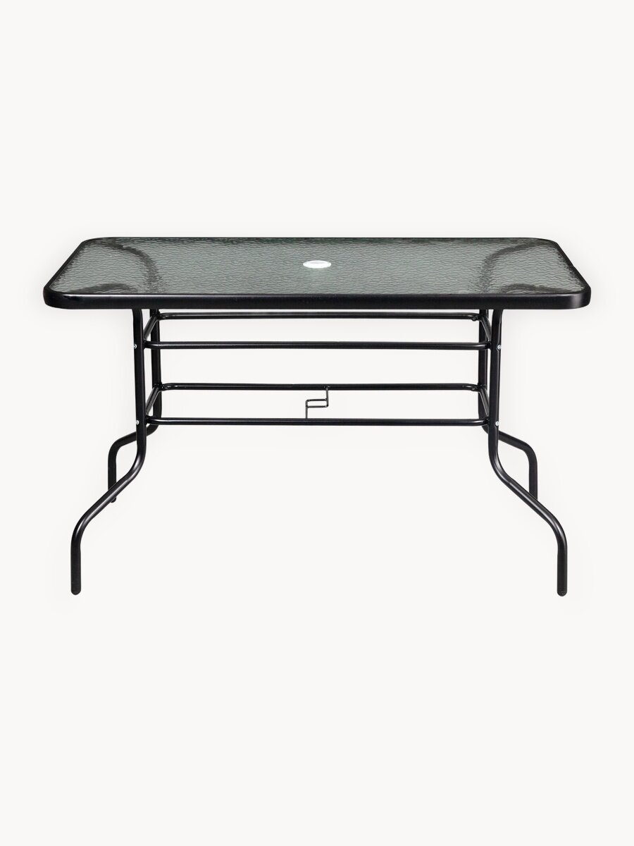 Стол садовый стеклянный прямоугольный 110х60х70 каркас металл, обеденный лофт для дома дачи и сада, черный, Ами Мебель