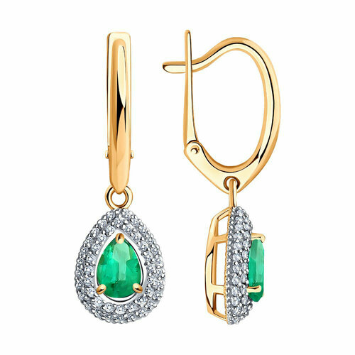 Серьги Diamant online, золото, 585 проба, бриллиант, изумруд, бирюзовый серьги с бриллиантом diamant