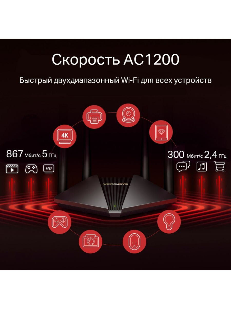 Wi-Fi роутер Mercusys MR30G 802.11ac Wi-Fi 5 черный