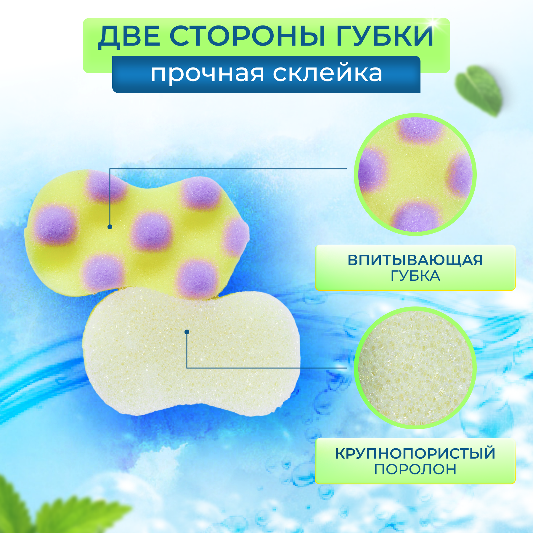 Губки для мытья посуды SPOTLESS, 5 шт, желтые, волна, губка для посуды, набор губок 5 штук, набор для мытья посуды — фото 1
