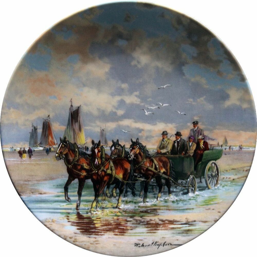 Поездка по пляжу, винтажная декоративная настенная тарелка из коллекции "Прогулки на лошадях" Хуберта Каплана