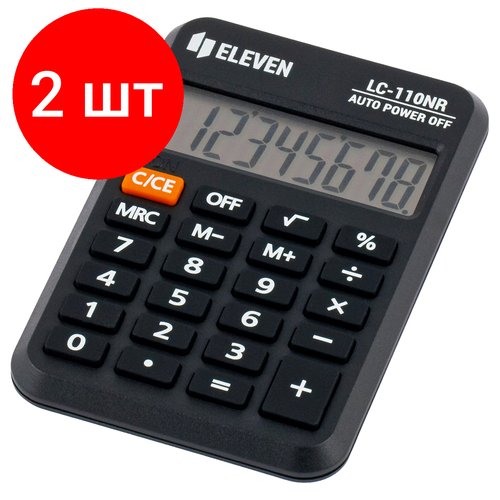 Комплект 2 шт, Калькулятор карманный Eleven LC-110NR, 8 разрядов, питание от батарейки, 58*88*11мм, черный