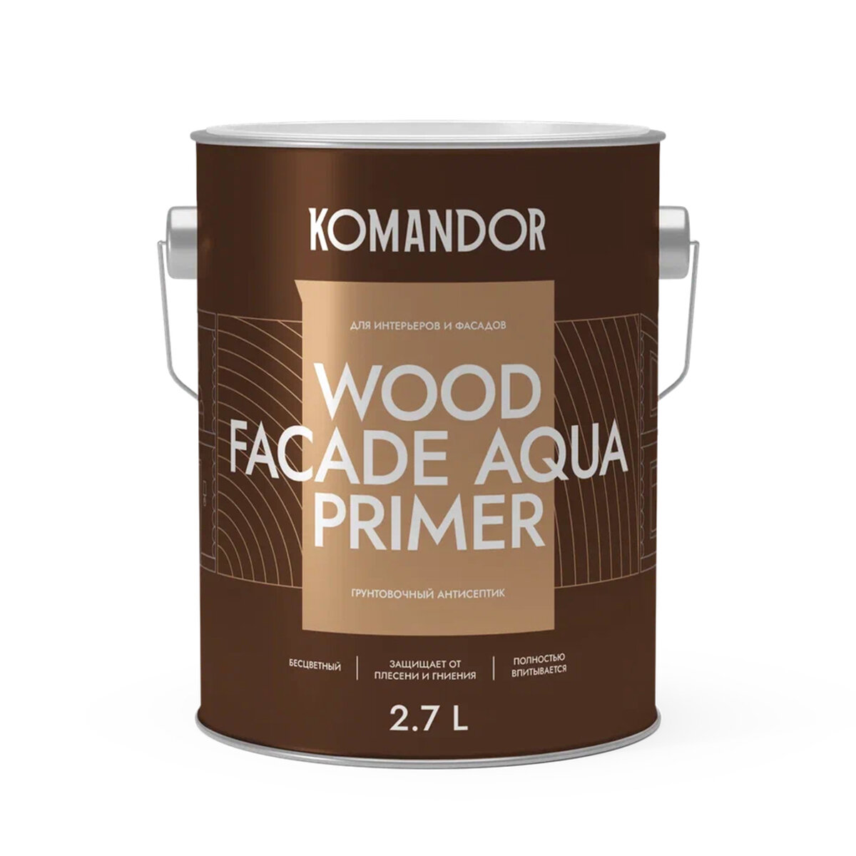 Грунт-антисептик для дерева Komandor Wood Facade Aqua Primer 27 л