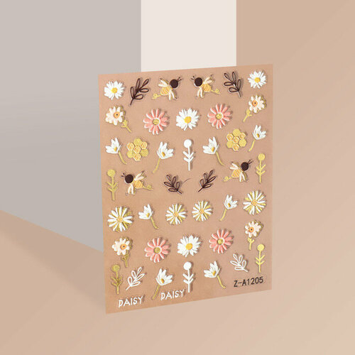 Наклейки для ногтей «Пчёлы и цветы», объёмные, разноцветные аксессуары билайн пчёлы жёлтый