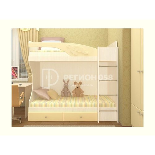 Двухъярусная кровать Бемби МДФ фасад 3D Ваниль матовая шимо светлый 26337₽