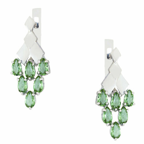 Серьги серебро, 925 проба, родирование, султанит, золотой