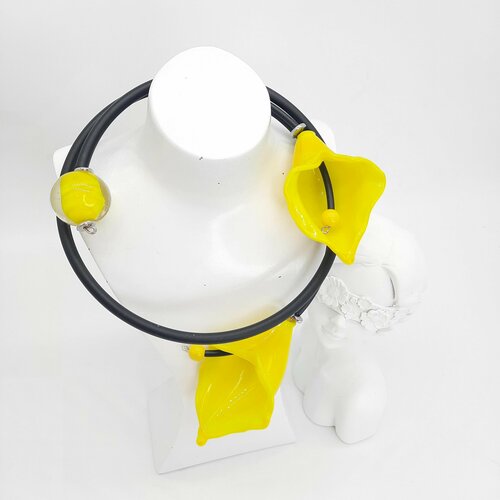 Колье PJ Murano, стекло, муранское стекло, черный/желтый колье pj murano стекло муранское стекло желтый