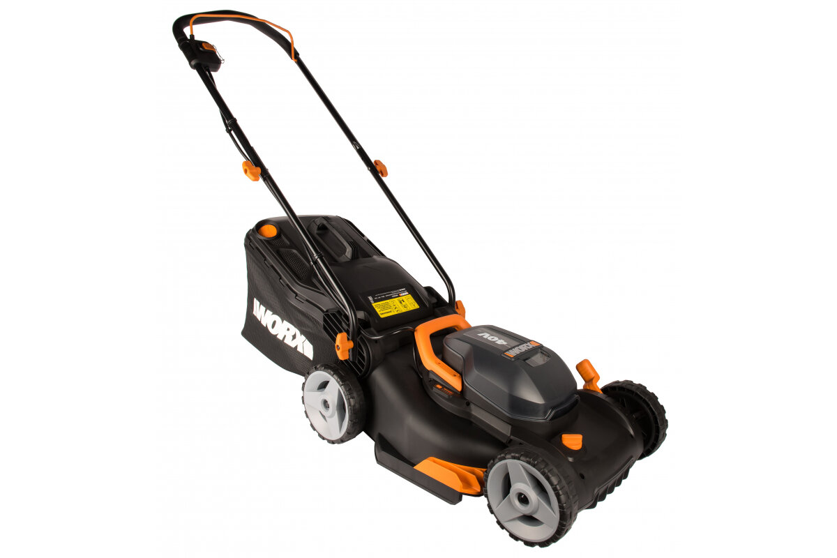 фото Газонокосилка аккумуляторная WORX WG743E, 40В (2?20В), 40см, 4Ач х2, двойное ЗУ, шт WORX