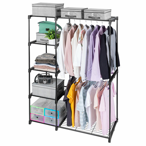 Вешалка для одежды 115х50х170 см EL Casa Лофт Черный с 4-мя полками