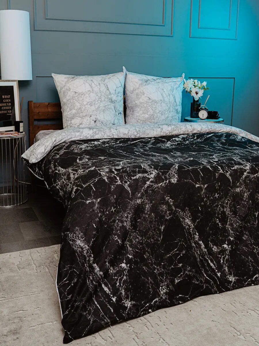 Постельное белье 2 спальное LOVEBERRY из перкаля, простыня на резинке 160х200 — фото 1