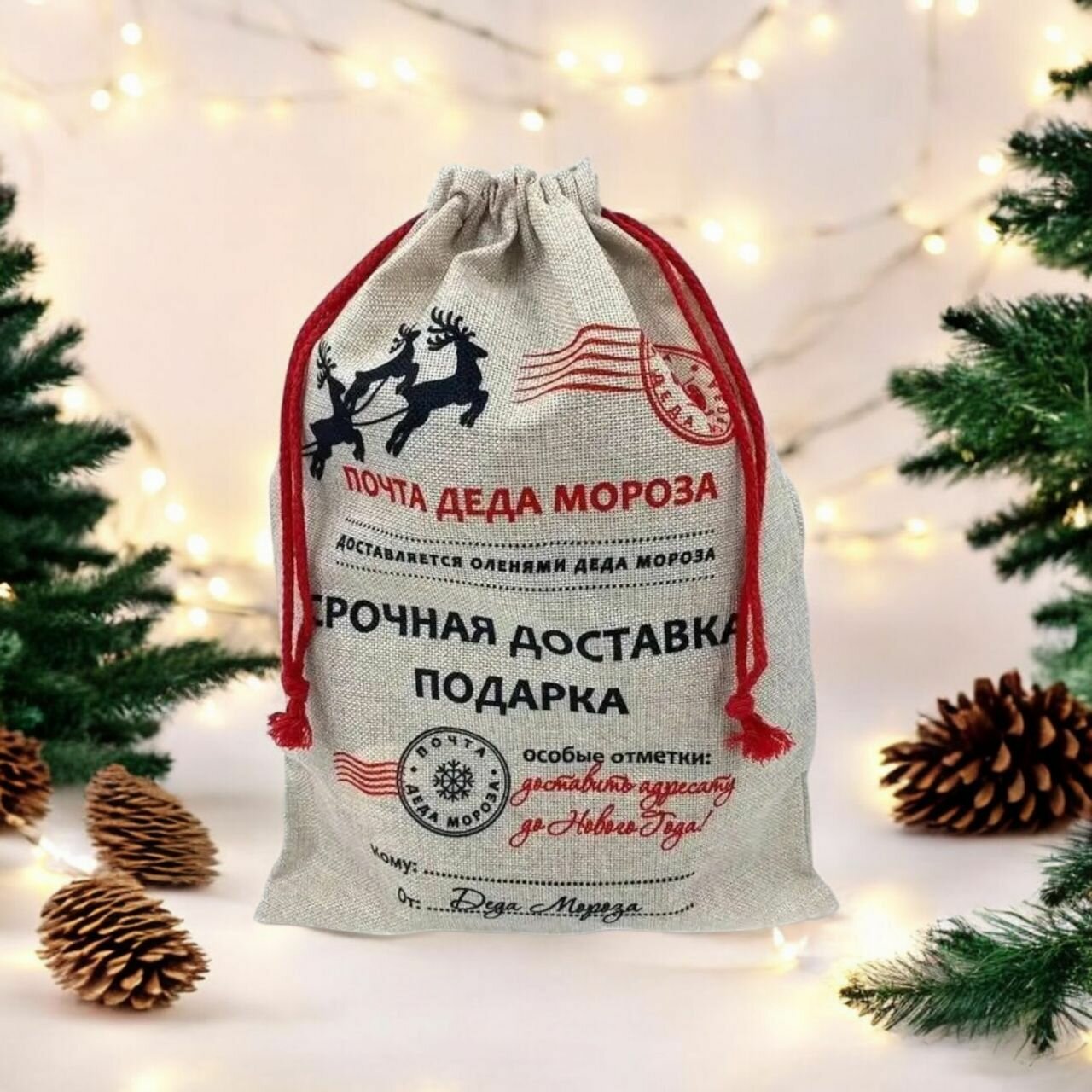 Новогодний почтовый мешок от Деда Мороза 23х30 см